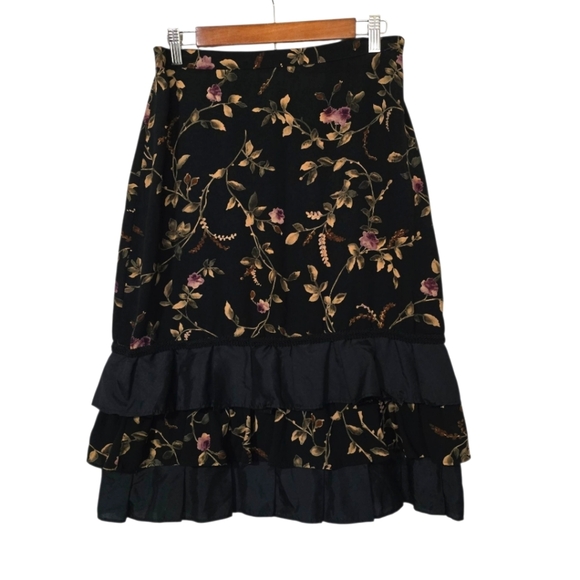 Vintage Floral Black Skirt with Ruffle Hem - Picture 1 of 6